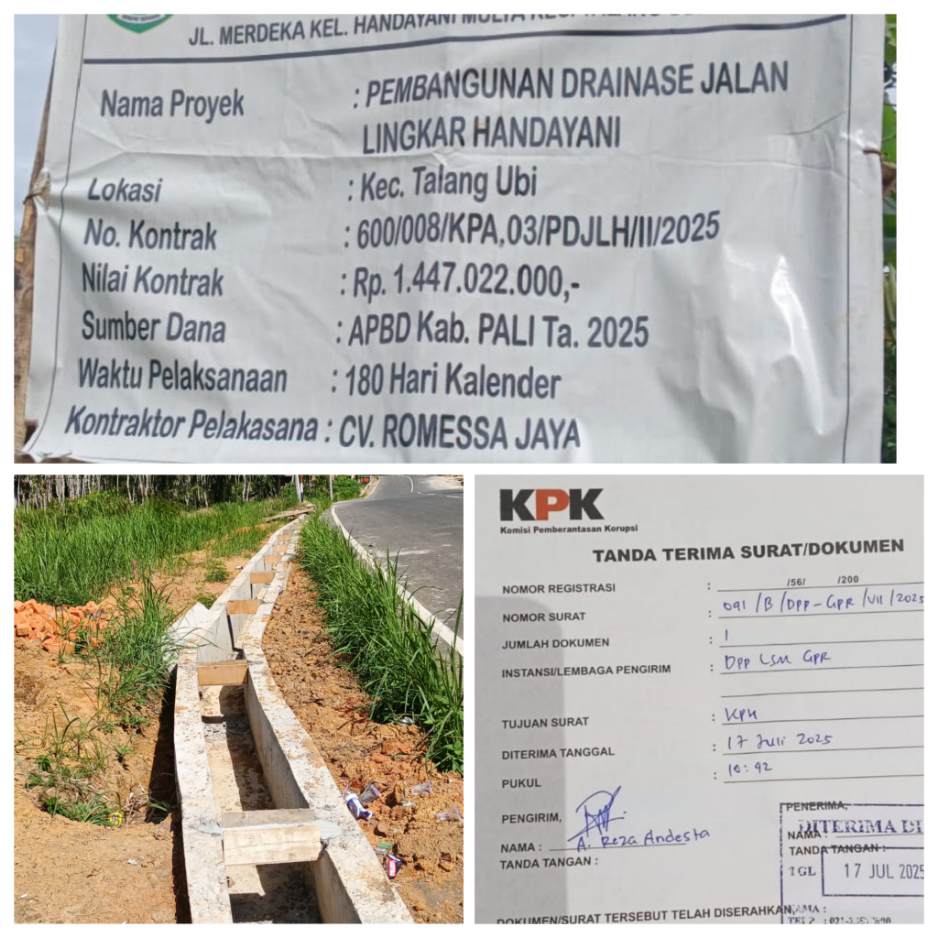 7 Item Proyek di PALI Resmi dilaporkan dan diterima KPK. Salah Satunya Proyek Drainase Handayani
