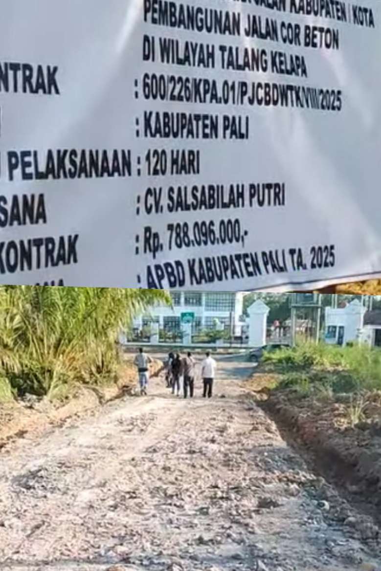 Proyek Jalan Rp788 Juta di Depan Kejari PALI Jadi Kubangan