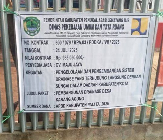 Proyek Drainase Karang Agung Diduga Asal Jadi, Aktivis Desak Aparat Hukum Turun Tangan