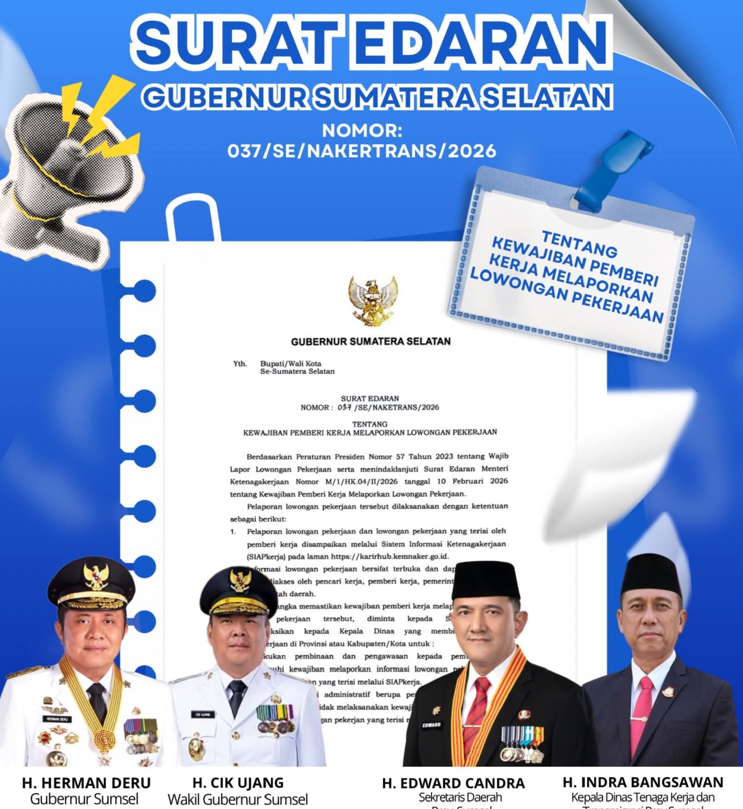 Herman Deru Wajibkan Perusahaan Transparansi dan Tekan Pengangguran di Sumsel