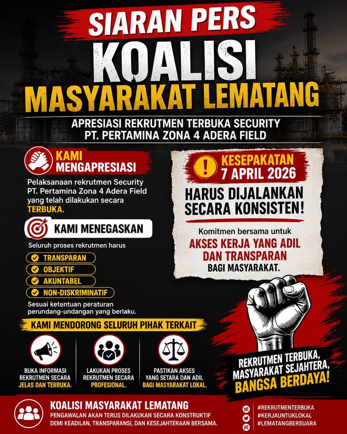 Koalisi Masyarakat Lematang Kawal Rekrutmen Security Pertamina Agar Transparan